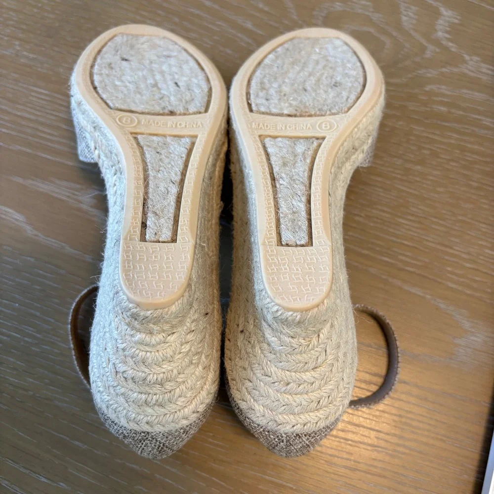 Talbots Tan Fabric Espadrille Wedge Sandals Ankle Strap Shoes‎ Womens Size 8